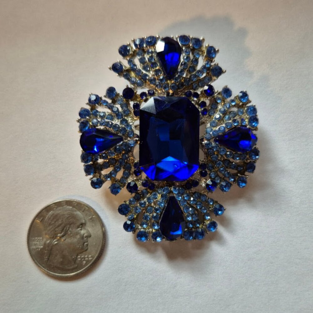 Royal Rhinestone Sapphire Brooch, Good for Vintage, EGL, Ren fair, and cosplay